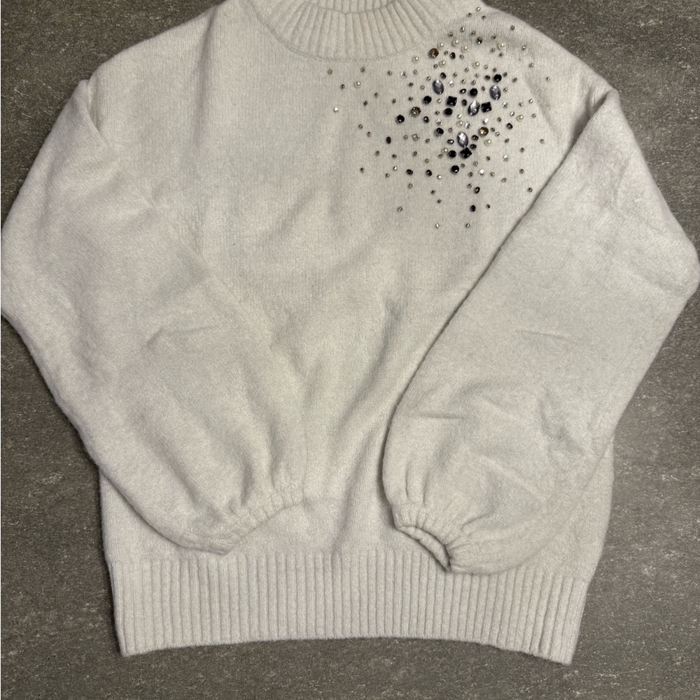 EUC Women’s Winter White Sweater with Jewels / Embellishments - A New Day Size M